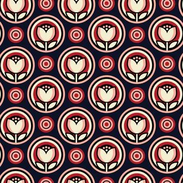 Retro Tulip Medallion Seamless Pattern Vector Illustration 库存插图
