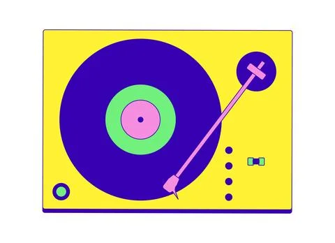 Retro turntable with vinyl record 2D cartoon object Stock Illustration