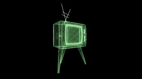 Retro TV 3D Wireframe on Black BG 스톡 동영상 115841031