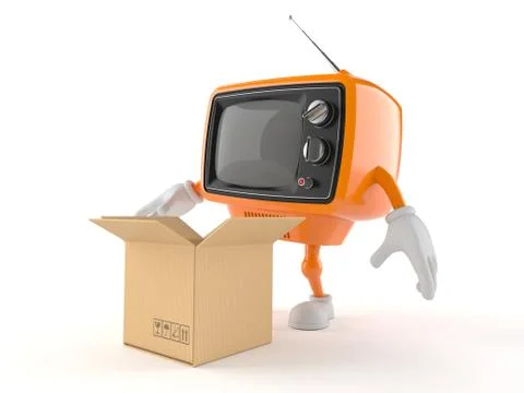 Retro TV character with open box Stock Illustration