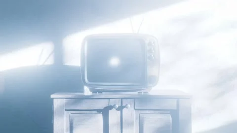 Retro TV in a dim room with chroma key screen. Thunderstorm lightning flash.. Stock Footage 312461453