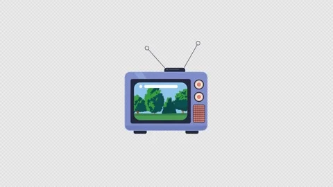 Retro TV displaying green trees park landscape 2D cartoon object animation Stock Footage 313190751