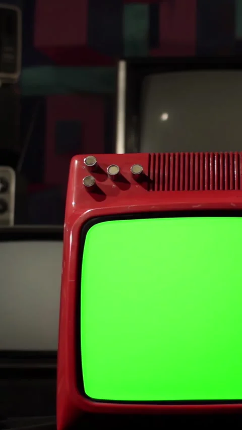 Retro TV Exploding Surrounded by Old Televisions - Vertical View Video stock 297392244