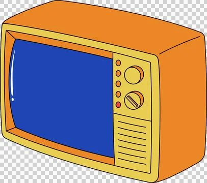 Retro TV is featuring flat design with orange case, blue screen and knobs, Ilustración de archivo
