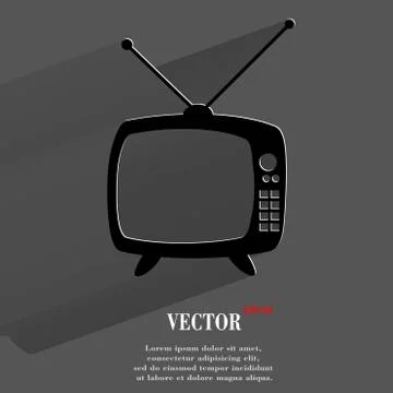 Retro tv. Flat modern web button with long shadow and space for your text. Stock Illustration