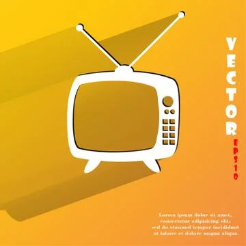 Retro tv. Flat modern web button with long shadow and space for your text. Stock Illustration
