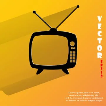 Retro tv. Flat modern web button with long shadow and space for your text. Stock Illustration