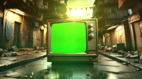 Retro tv frame in grunge background greenscreen replaceable display video HD Stock Footage 300989995