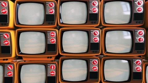 Retro TV front Panning in a 3D animation with some footage playing on it Stock Footage 249602621
