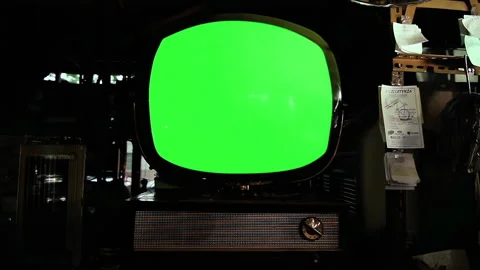 Retro TV Green Screen. Close-Up. Zoom Out. 4K Resolution. Stock Footage 190170897