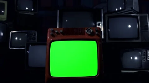 Retro TV Green Screen Explodes. Night Tone. Zoom In. Stock Footage 115876895