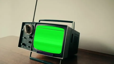 Retro TV Green Screen Interference Compact Old Television Zoom In Stock-Footage 252602316