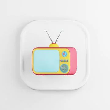 Retro TV icon. 3D rendering white square button key, interface element. Stock Illustration