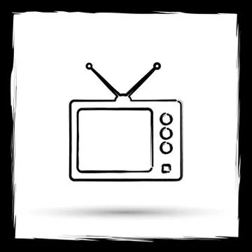Retro tv icon. Internet button on white background. Outline design imitating  Stock Illustration