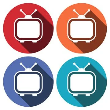 Retro TV icon with long shadow Stock Illustration