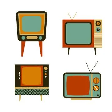 Retro tv items set Stock Illustration