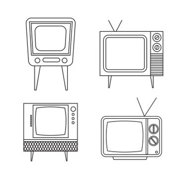 Retro tv items set on white background Stock Illustration