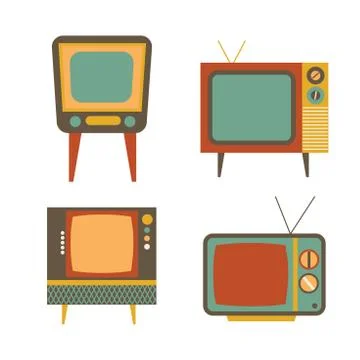 Retro tv items set on white background Stock Illustration