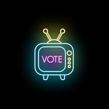 Retro tv screen displaying vote word with neon light Stock Illustration