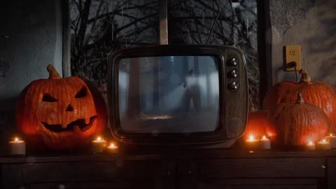 Retro TV Screen Mockup | Haloween Horror Atmosphere | 4K Looped Template Stock After Effects