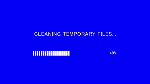 Retro TV screen showing cleaning temporary files text with loading bar Video stock 337936940