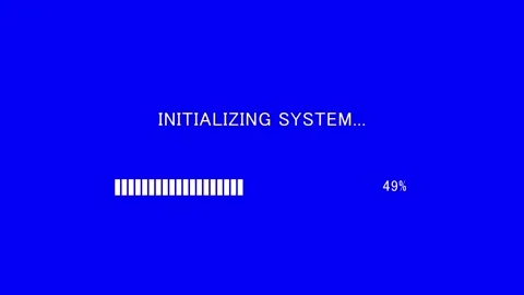 Retro TV screen showing initializing system text with loading bar Stock Footage 338216381