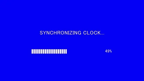 Retro TV screen showing synchronizing clock text with loading bar Stock Footage 338370463