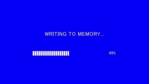 Retro TV screen showing writing to memory text with loading bar Stock Footage 338371404