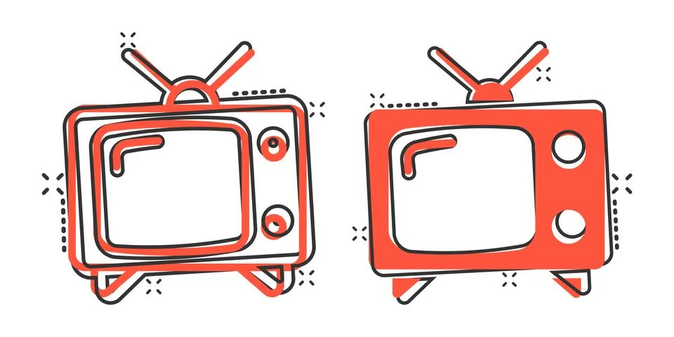 Retro tv screen vector icon in comic style. Old television cartoon illustrati Stock Illustration