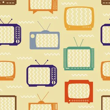 Retro tv screens seamless pattern. Abstract vintage television with textures Illustrazione stock