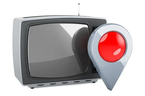 Retro TV set with map pointer. 3D rendering Illustrazione stock