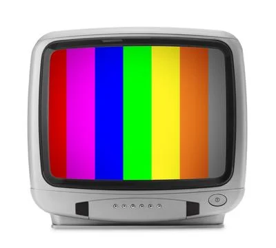 Retro TV set with test pattern on white background. Color bars on screen. N.. Stock Photos