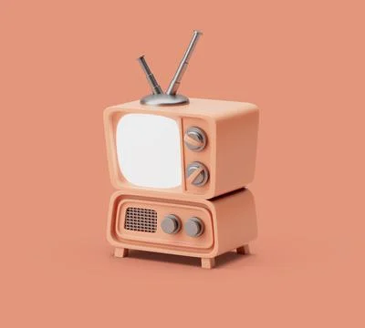 Retro TV simple icon mock up with white screen. 3d render illustration on pas Stock Illustration
