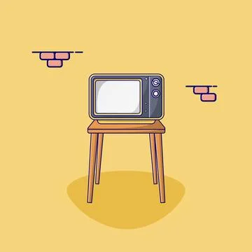 Retro TV on Table Vector Icon Illustration. Vintage TV Vector. Flat Cartoon.. 스톡 일러스트