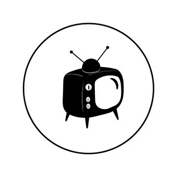 Retro tv. Vector illustration in the form of a round black and white icon for Stock Illustration