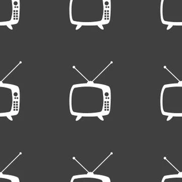 Retro tv web icon. flat design. Seamless gray pattern. Stock-Illustration