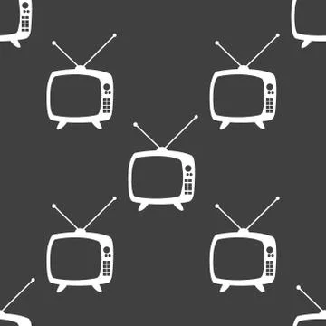 Retro tv web icon. flat design. Seamless gray pattern. Stock-Illustration