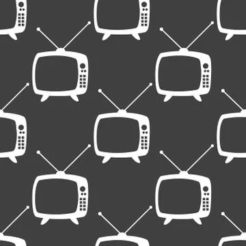 Retro tv web icon. flat design. Seamless gray pattern. Stock-Illustration