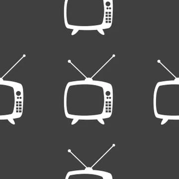 Retro tv web icon. flat design. Seamless gray pattern. Stock-Illustration
