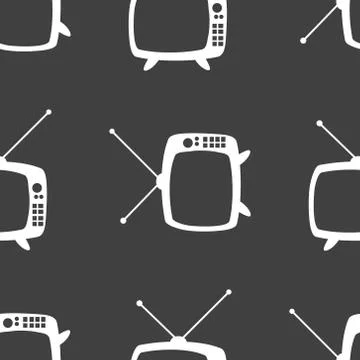 Retro tv web icon. flat design. Seamless gray pattern. Stock-Illustration