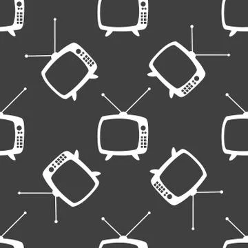 Retro tv web icon. flat design. Seamless gray pattern. Stock Illustration