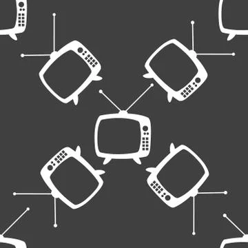 Retro tv web icon. flat design. Seamless gray pattern. Stock-Illustration