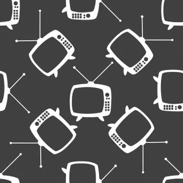 Retro tv web icon. flat design. Seamless gray pattern. Stock-Illustration