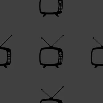 Retro tv web icon. flat design. Seamless gray pattern. Stock-Illustration