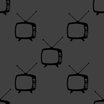 Retro tv web icon. flat design. Seamless gray pattern. Stock-Illustration