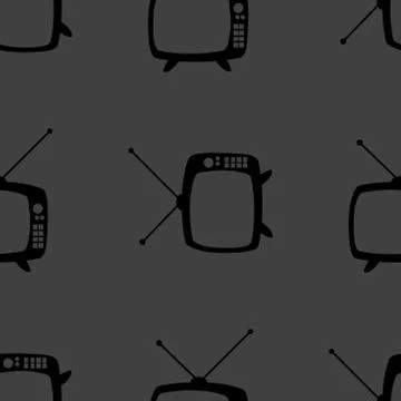 Retro tv web icon. flat design. Seamless gray pattern. Stock Illustration