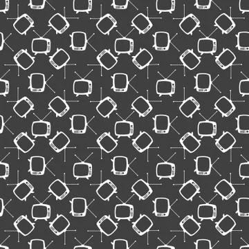 Retro tv web icon. flat design. Seamless gray pattern. Stock-Illustration