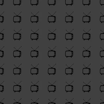 Retro tv web icon. flat design. Seamless gray pattern. Stock Illustration