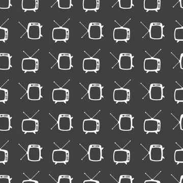 Retro tv web icon. flat design. Seamless gray pattern. Stock-Illustration
