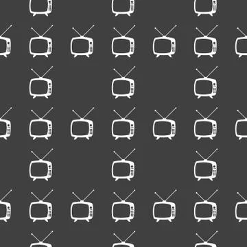 Retro tv web icon. flat design. Seamless gray pattern. Stock-Illustration